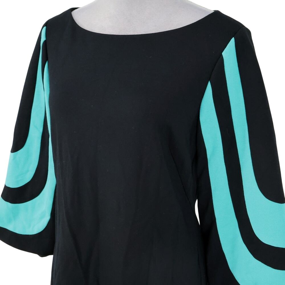 Trina Turk Dress Women Small Hijinx Black Green Mod Bell Sleeve Sheath Knit - Picture 9 of 15